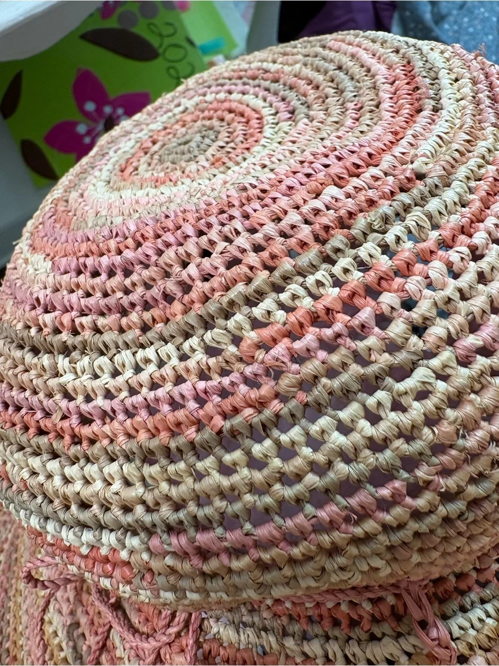 Helen Kaminski Coral Melange Raffia Woven Adjustable Sun Hat.